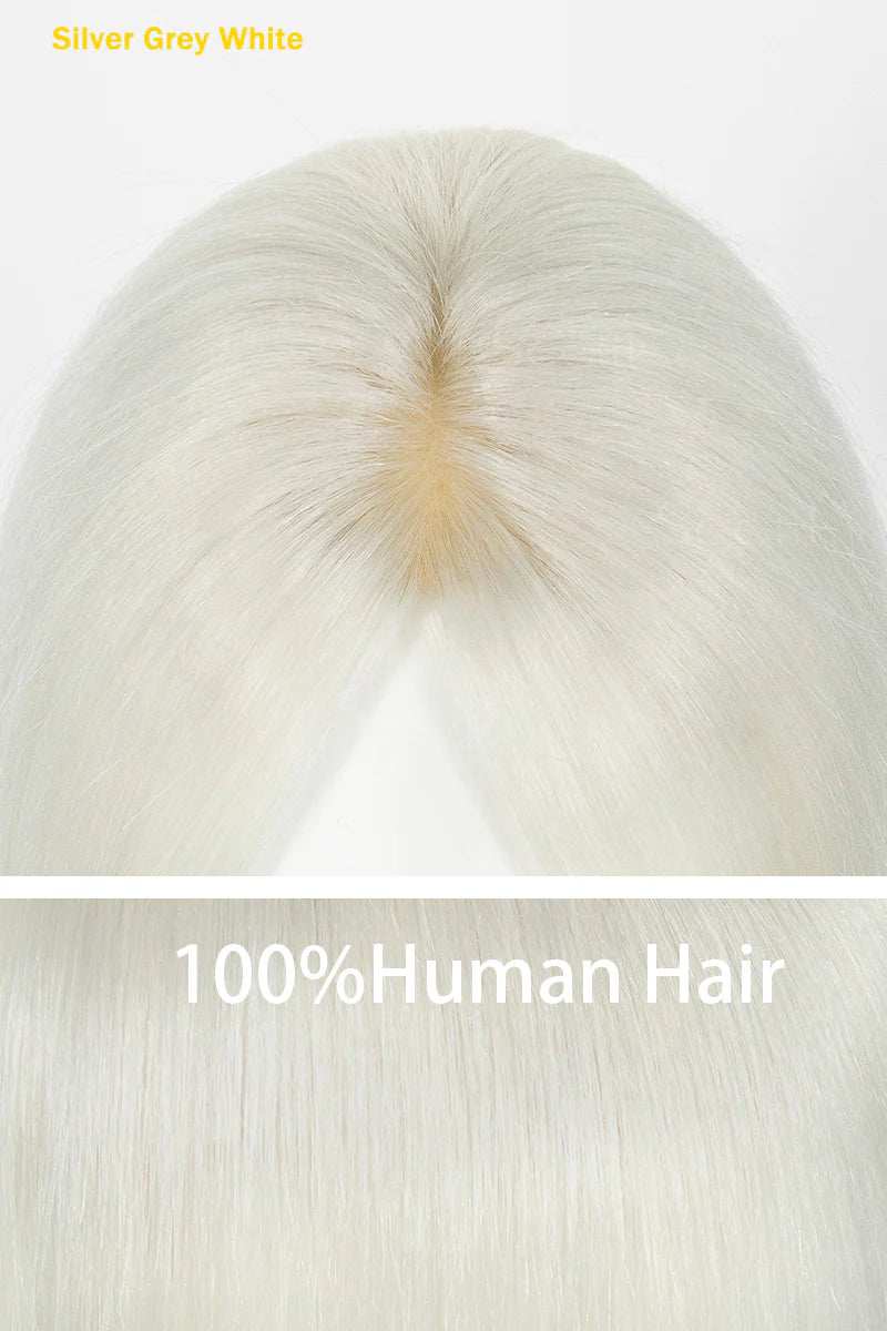 Flavia Silk Top Remy Human Hair Topper #Silver Grey White