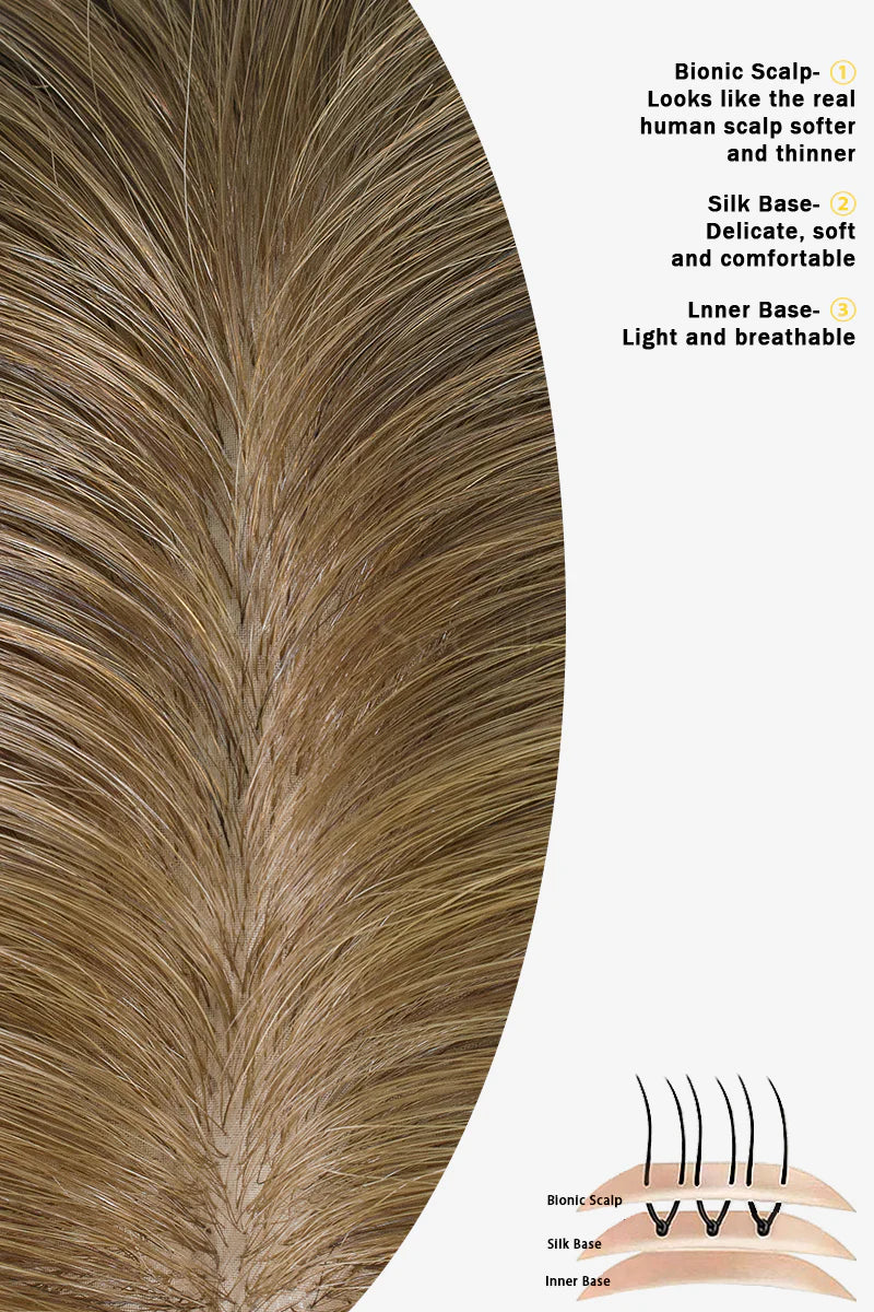 Flavia Silk Top Remy Human Hair Topper Dark Brown/ASH Brown Ombre #T2/8