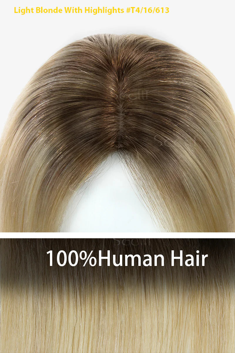 Flavia Silk Top Remy Human Hair Topper Light Blonde With Highlights #T4/16/613
