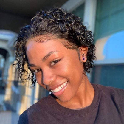 100% Human Hair 13x1 HD Lace Wig Bob Curly Hair