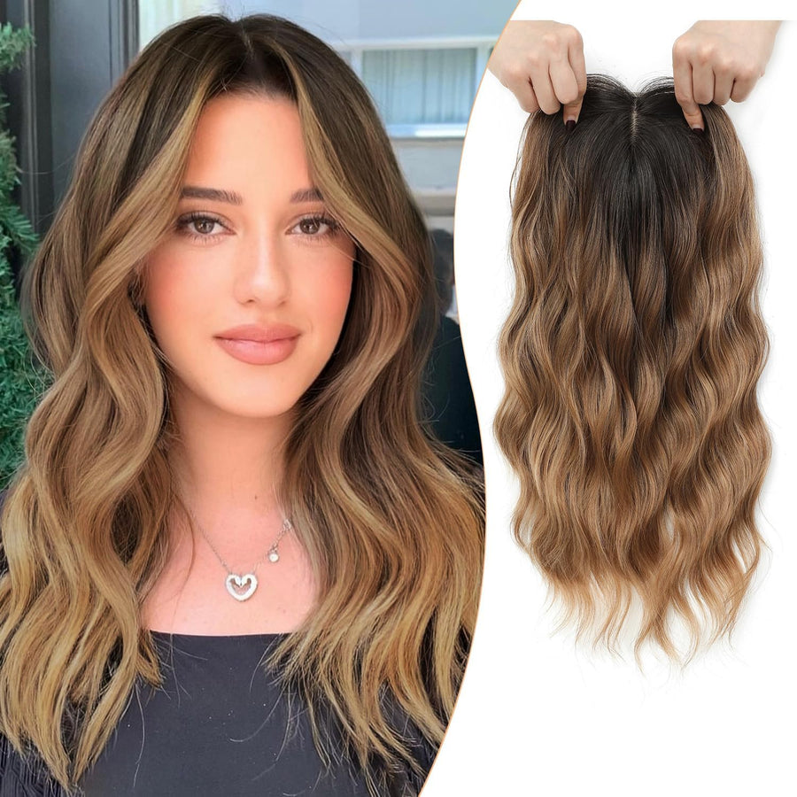 Wavy hair topper on model
