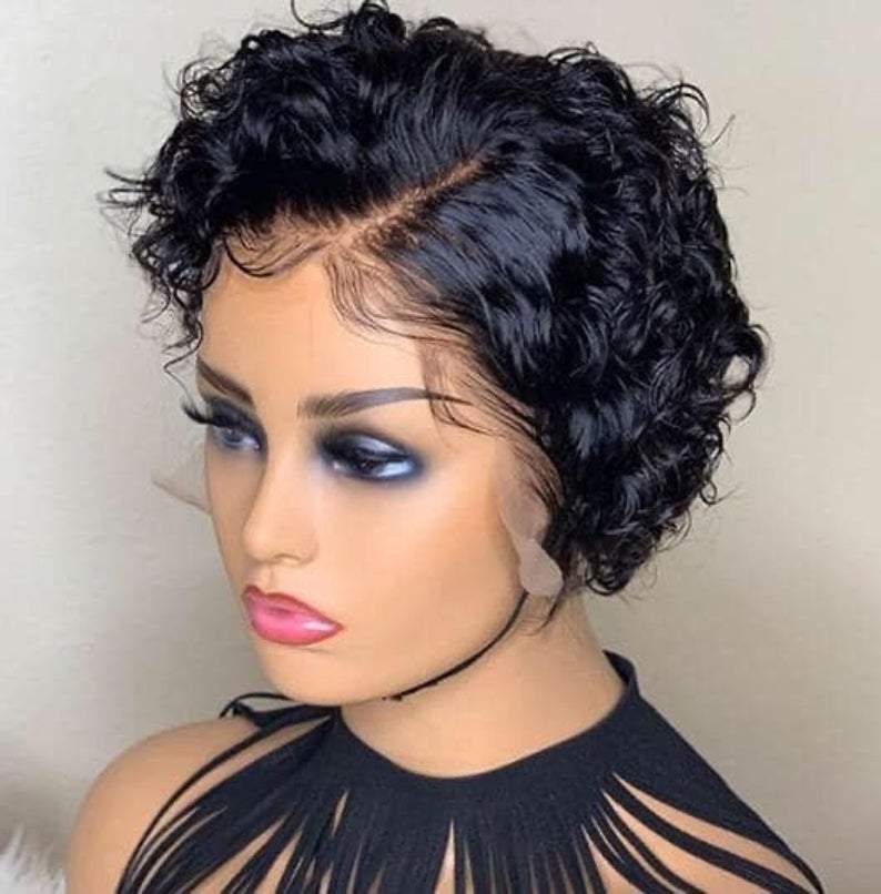 100% Human Hair 13x1 HD Lace Wig Bob Curly Hair