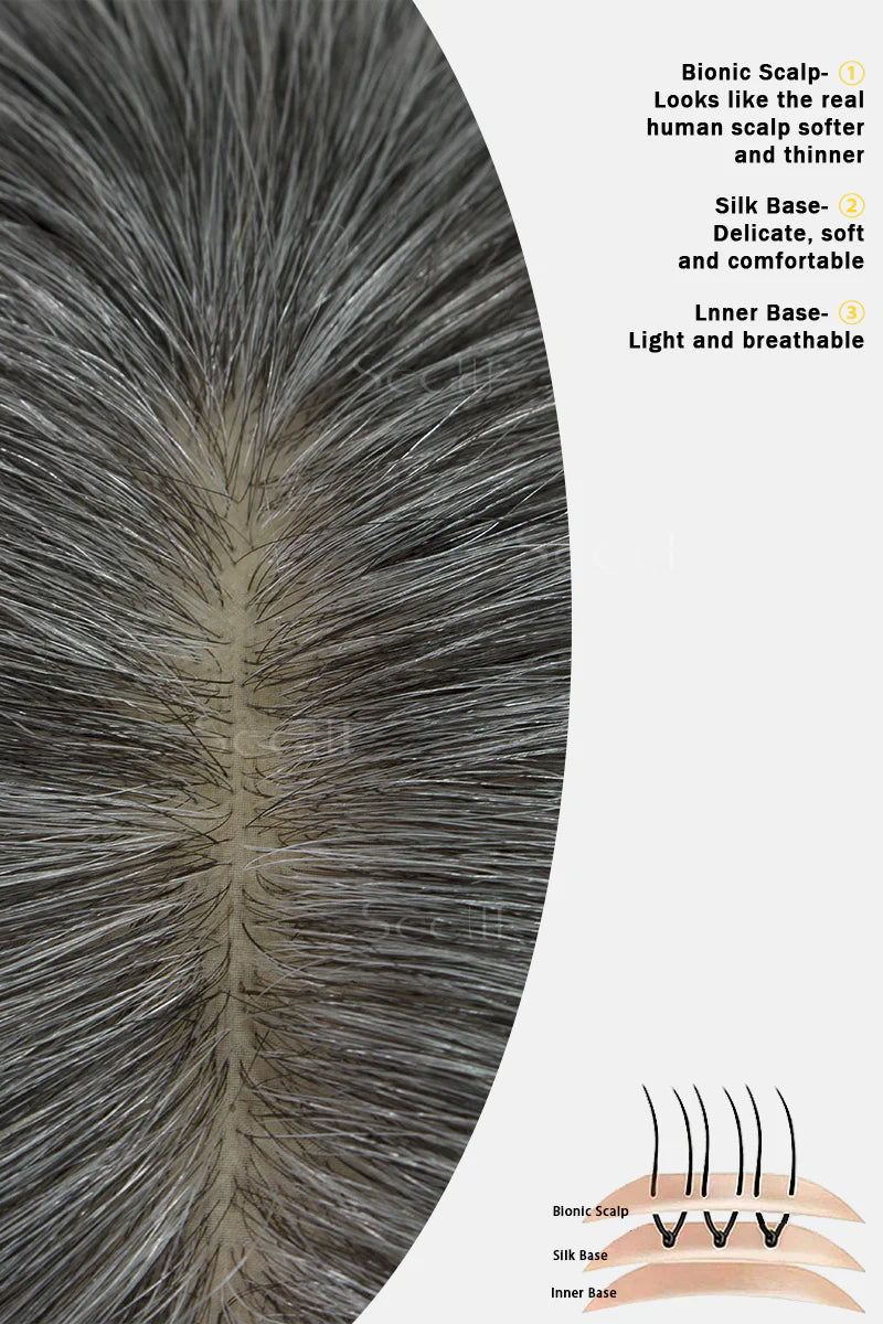 Flavia Silk Top Remy Human Hair Topper #Medium Grey