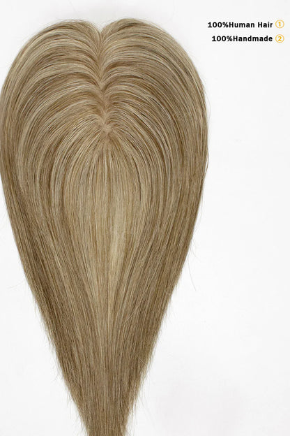 Flavia Silk Top Remy Human Hair Topper Golden Brown Bleach Blonde #P12/613