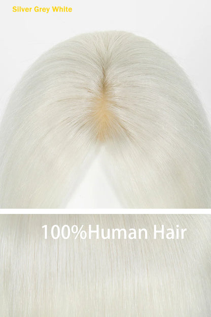 Flavia Silk Top Remy Human Hair Topper #Silver Grey White