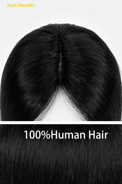 Flavia Silk Top Remy Human Hair Topper Dark Black #1