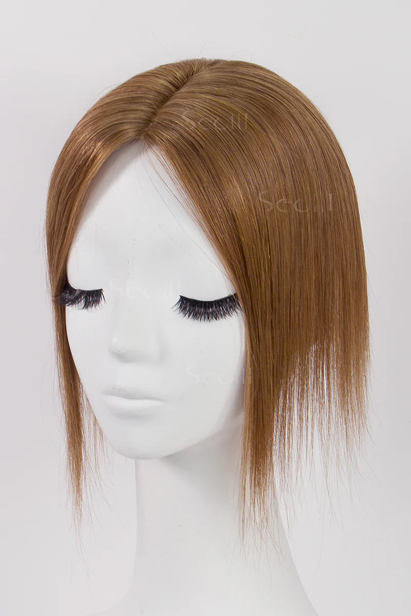 Flavia Silk Top Remy Human Hair Topper Light Auburn Brown #30
