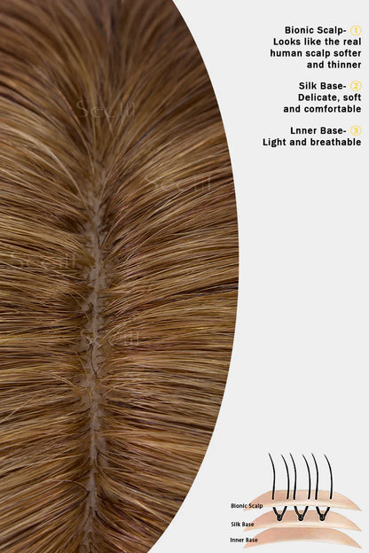 Flavia Silk Top Remy Human Hair Topper Light Auburn Brown #30