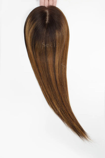 Flavia Silk Top Remy Human Hair Topper Medium Brown Root with Medium Brown/Peru #TP4/Peru