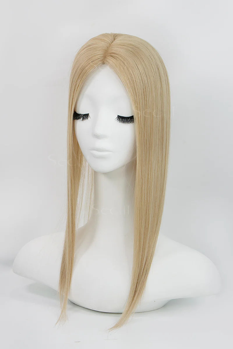 Flavia Silk Top Remy Human Hair Topper Dark Blonde with Light Blonde #P10/16 Lighter