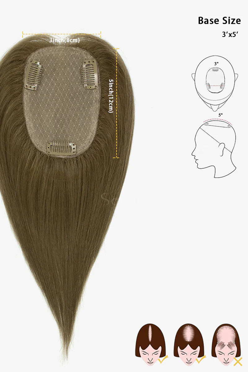 Flavia Silk Top Remy Human Hair Topper Light Chestnut Brown #8