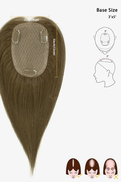 Flavia Silk Top Remy Human Hair Topper Light Chestnut Brown #8