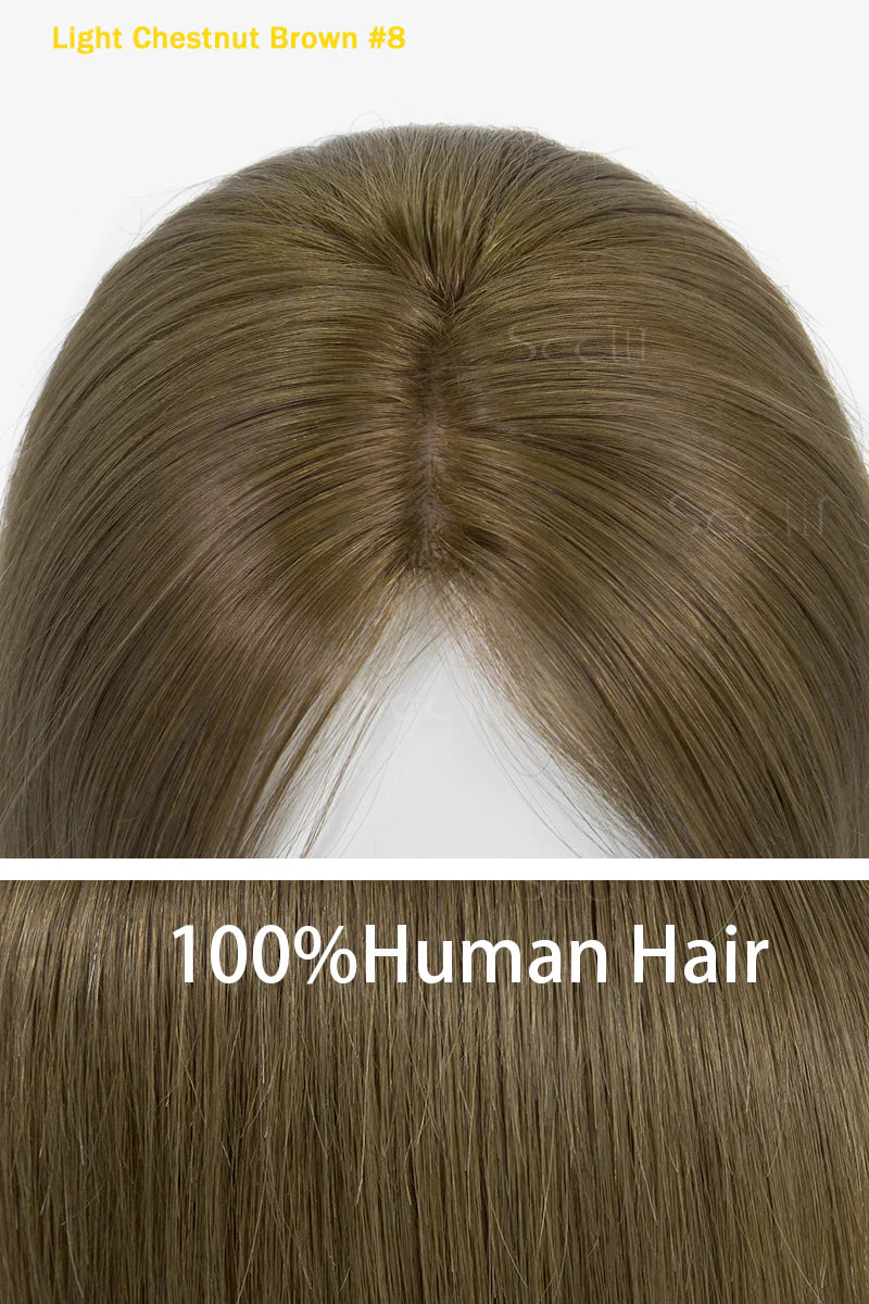 Flavia Silk Top Remy Human Hair Topper Light Chestnut Brown #8