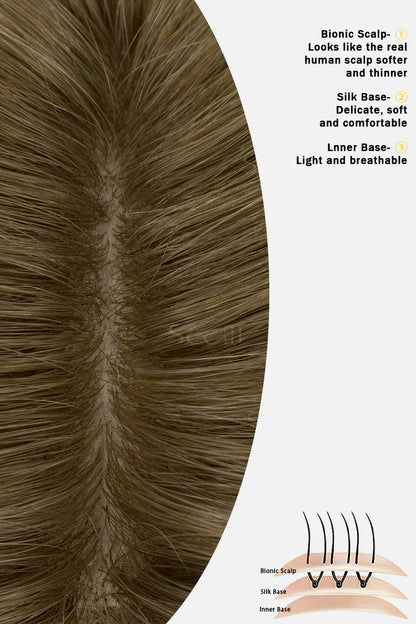 Flavia Silk Top Remy Human Hair Topper Light Chestnut Brown #8