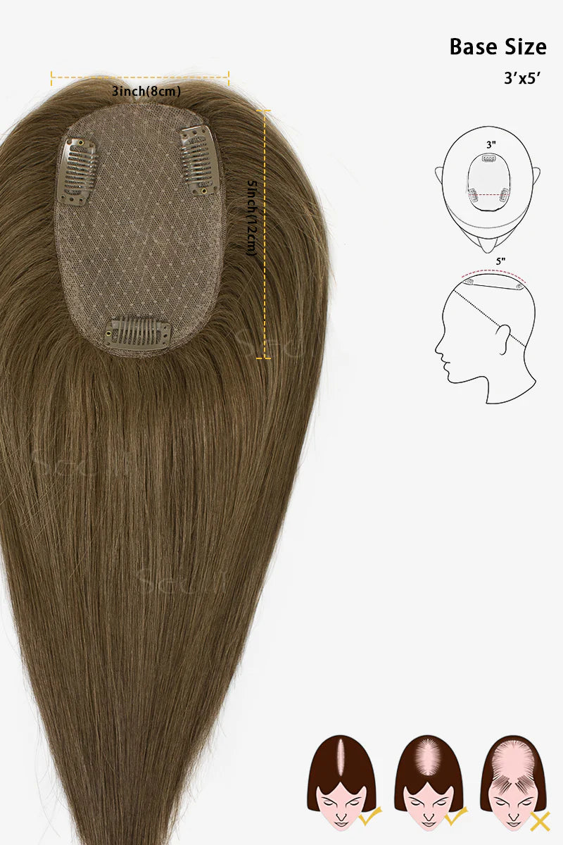 Flavia Silk Top Remy Human Hair Topper Dark Ash Blonde Brown