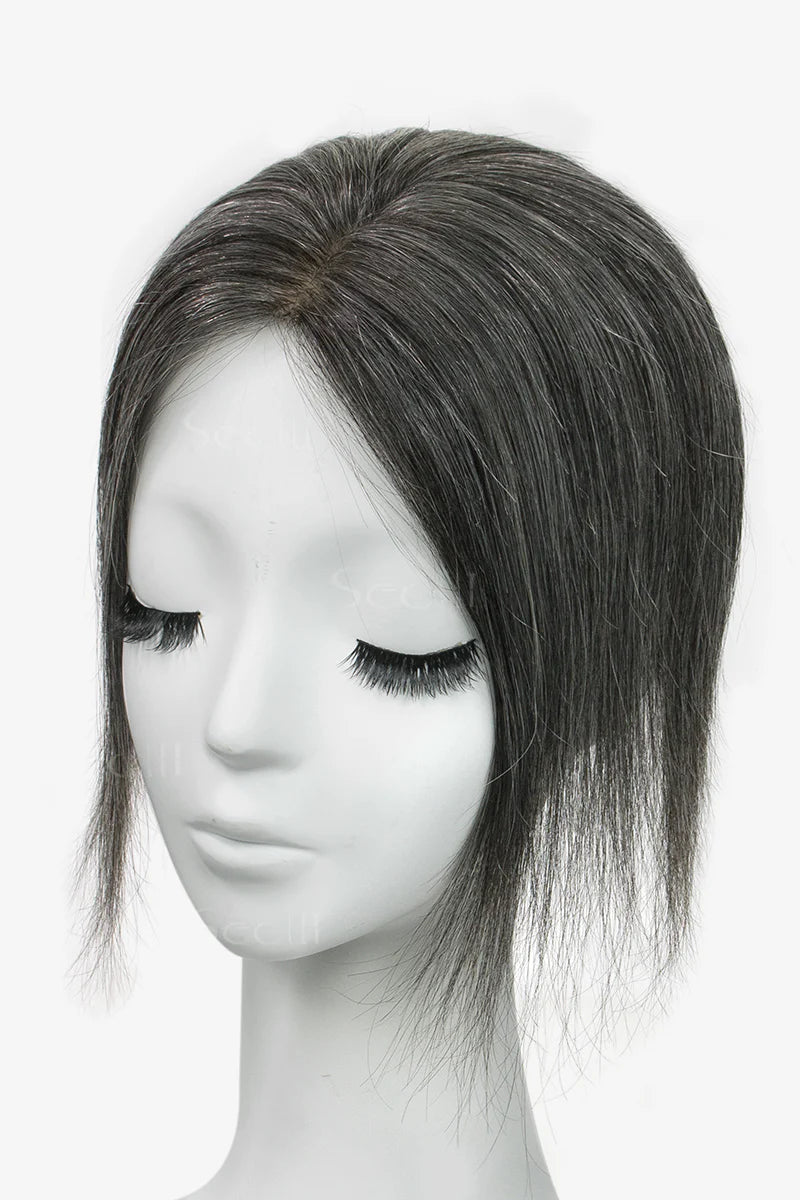Flavia Silk Top Remy Human Hair Topper #Dark Grey