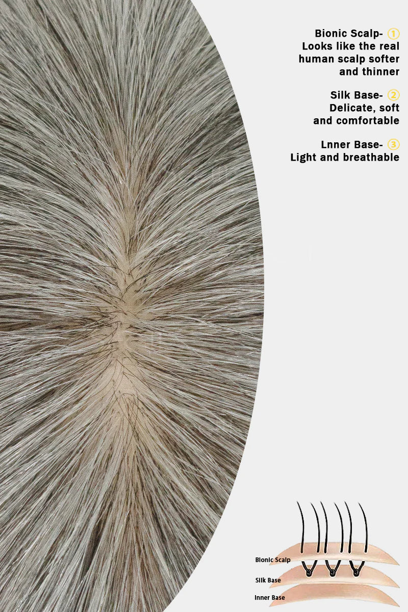 Flavia Silk Top Remy Human Hair Topper #Light Grey
