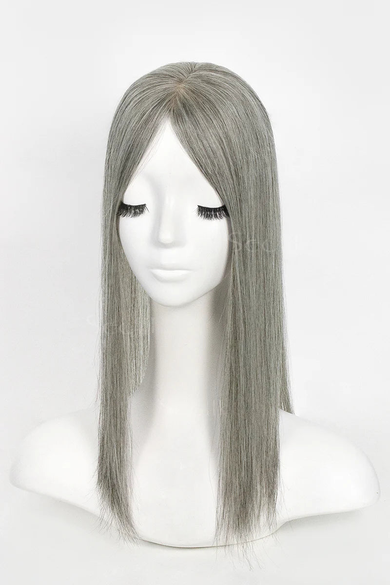 Flavia Silk Top Remy Human Hair Topper #Light Grey