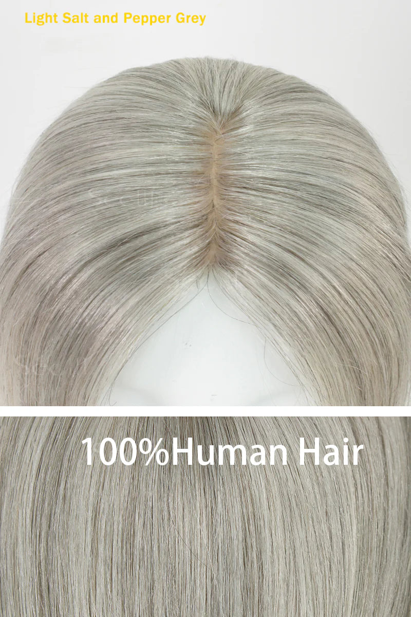 Flavia Silk Top Remy Human Hair Topper #Light Salt and Pepper Grey