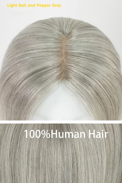 Flavia Silk Top Remy Human Hair Topper #Light Salt and Pepper Grey