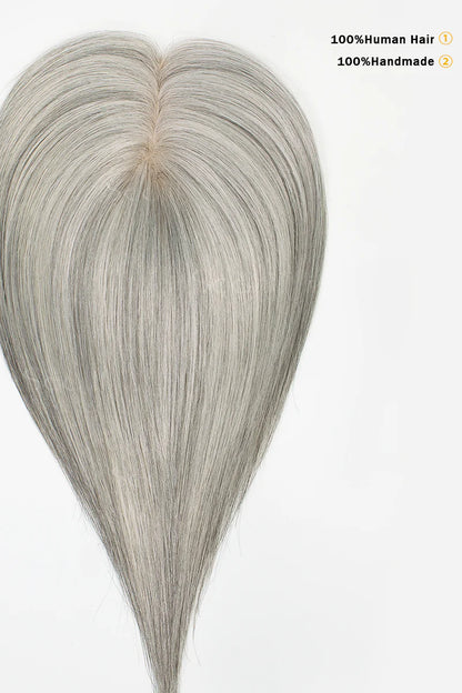 Flavia Silk Top Remy Human Hair Topper #Light Salt and Pepper Grey