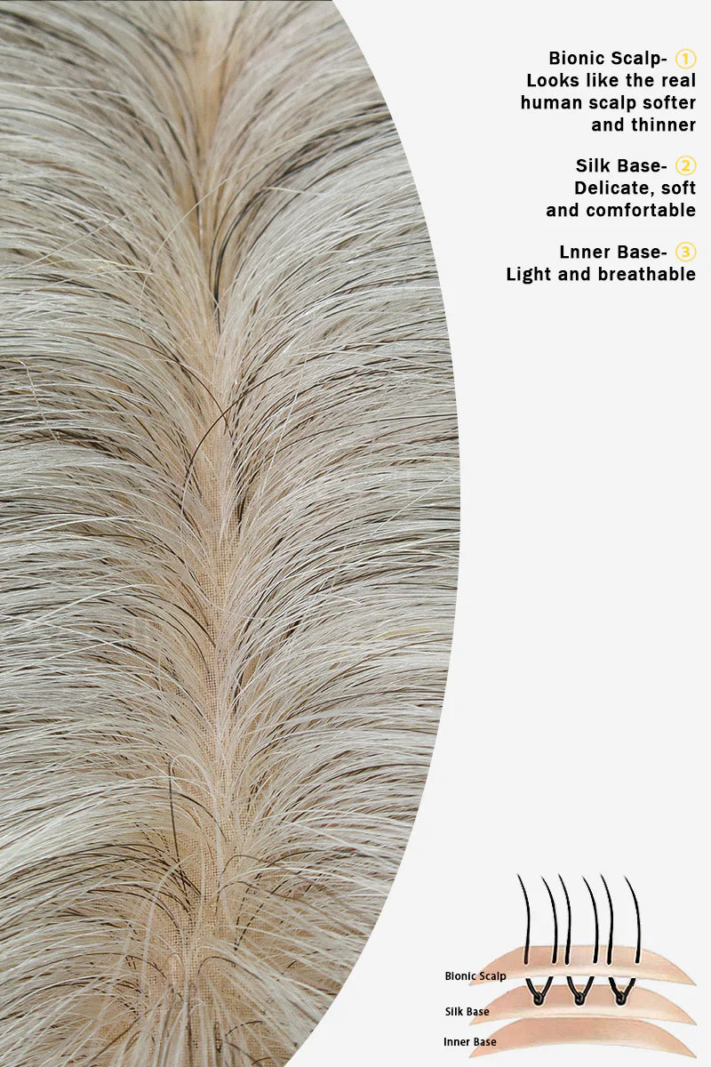Flavia Silk Top Remy Human Hair Topper #Light Salt and Pepper Grey