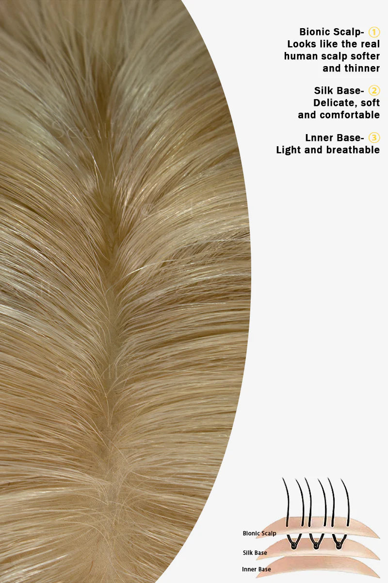 Flavia Silk Top Remy Human Hair Topper Dark Blonde with Light Blonde #P10/16 Darker