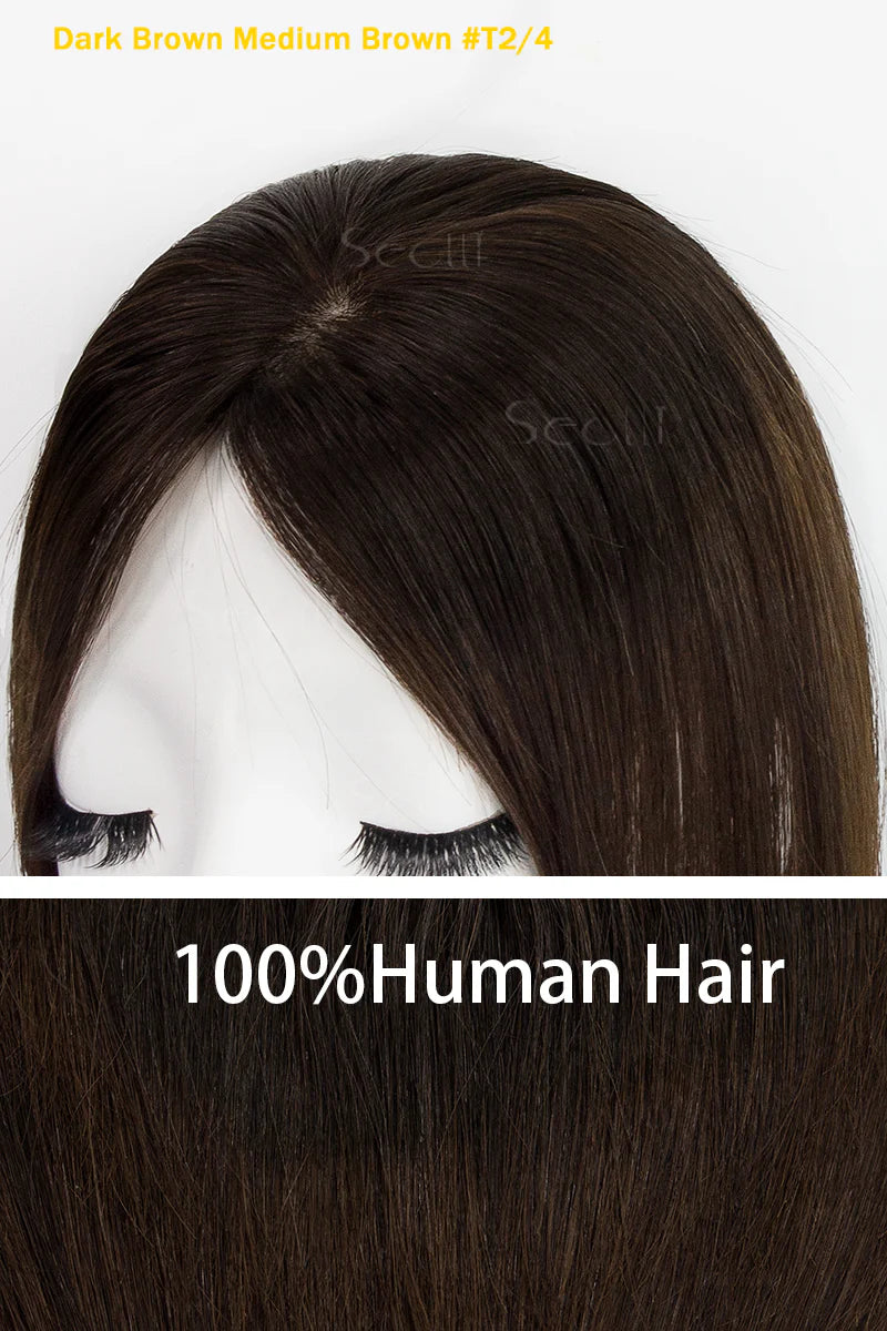 Flavia Silk Top Remy Human Hair Topper Dark Brown/Chocolate Brown #T2/3