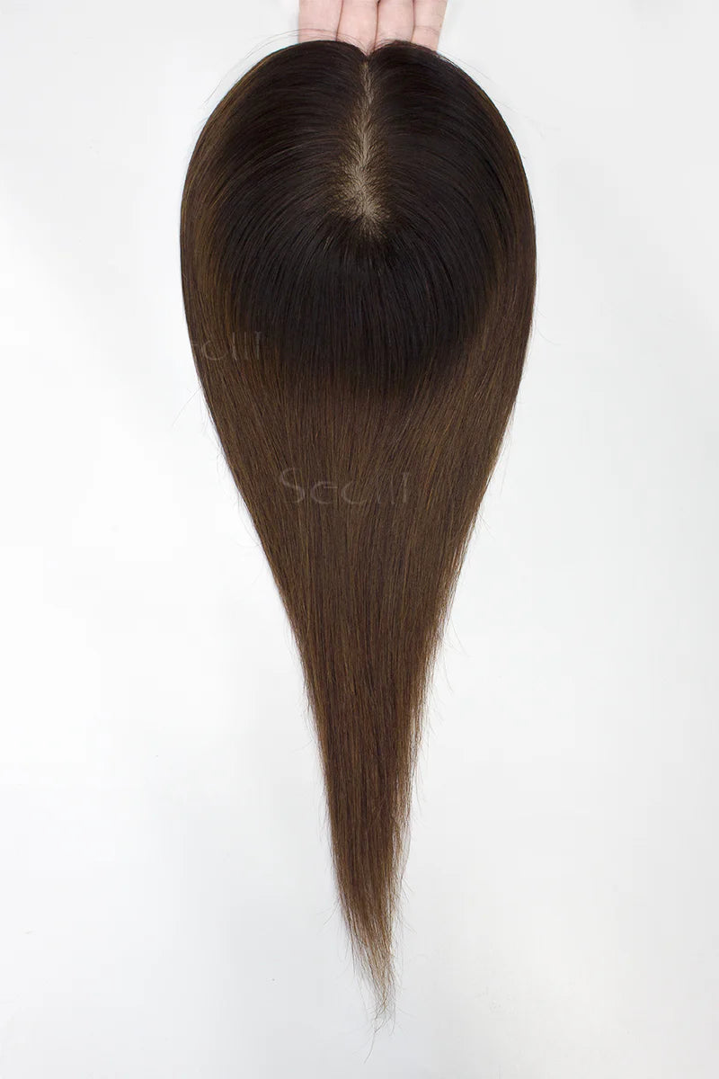 Flavia Silk Top Remy Human Hair Topper Dark Brown/Medium Brown #T2/4