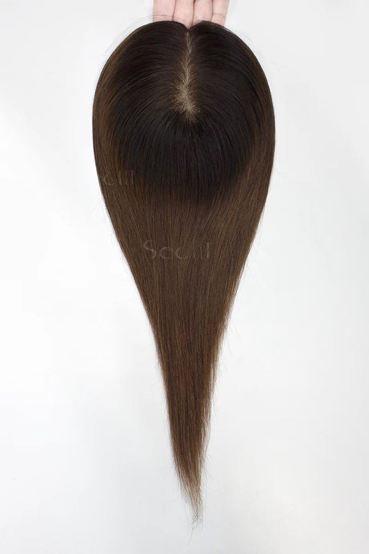Flavia Silk Top Remy Human Hair Topper Dark Brown/Medium Brown #T2/4