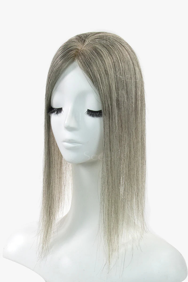 Flavia Silk Top Remy Human Hair Topper #Light Brown Grey