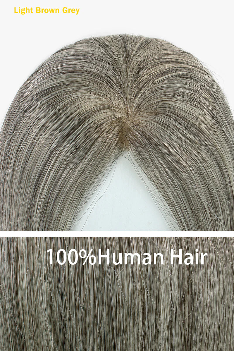 Flavia Silk Top Remy Human Hair Topper #Light Brown Grey