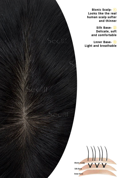 Carlin Human Hair Topper Natural Black #1B