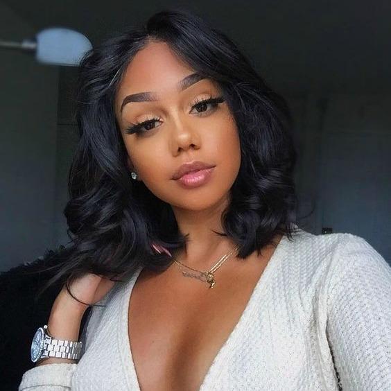 100% Human Hair 13x1 HD Lace Wig Natural Balck Wave Bob Hair
